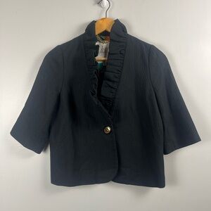 Milly Of New York Cropped Jacket / Blazer Ruffled Neck line / Silk Lining Sz 2